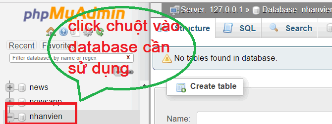 hướng dẫn tạo database trong localhost